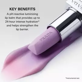Prada Balm in shade U003 Wisteria Gleams Key Benefits with pack on a neutral background