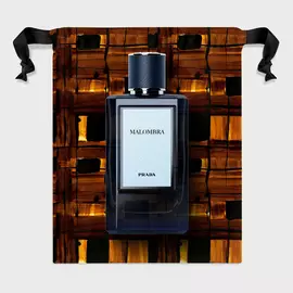 Prada Olfactories Malombra Eau de Parfum Packshot with Pouch on a neutral gray background 