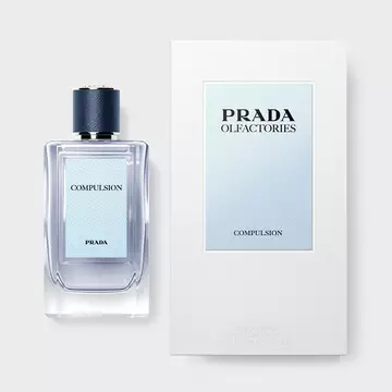Prada Olfactories Compulsion Eau de Parfum Pack with outerbox on a neutral gray background