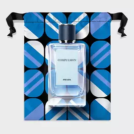 Prada Olfactories Compulsion Eau de Parfum Packshot with Pouch on a neutral gray background
