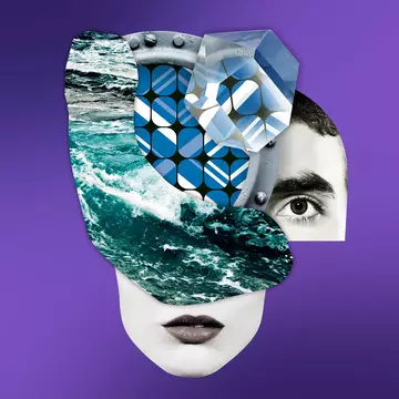 Prada Olfactories Compulsion Eau de Parfum Visual Collage on a Purple background 