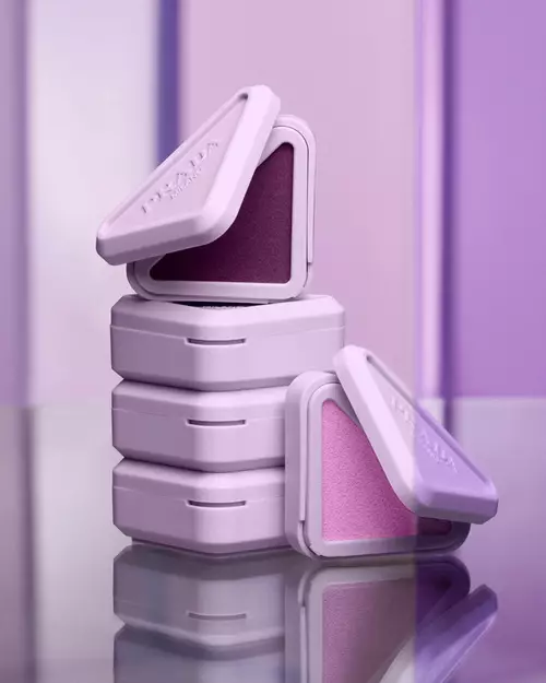 Prada Touch Cream-To-Powder Blush Wisteria Limited Edition Range Two Shades Stackable on a purple background