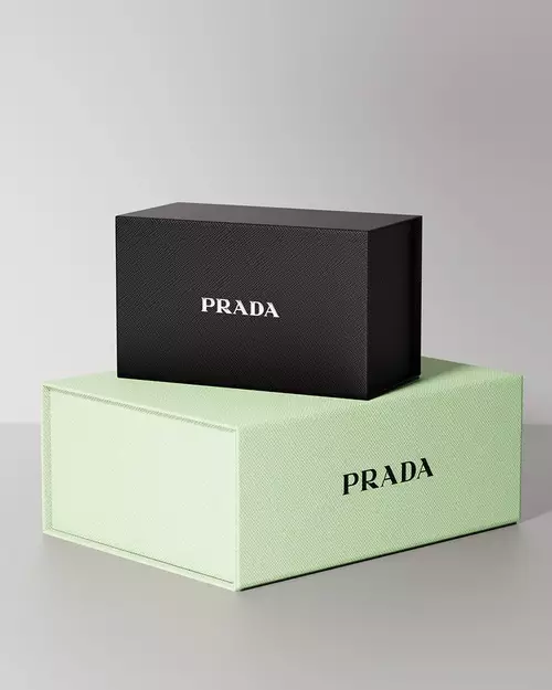Prada Beauty Digital Services Gifting - Two Gift Boxes on a Neutral Gray Background