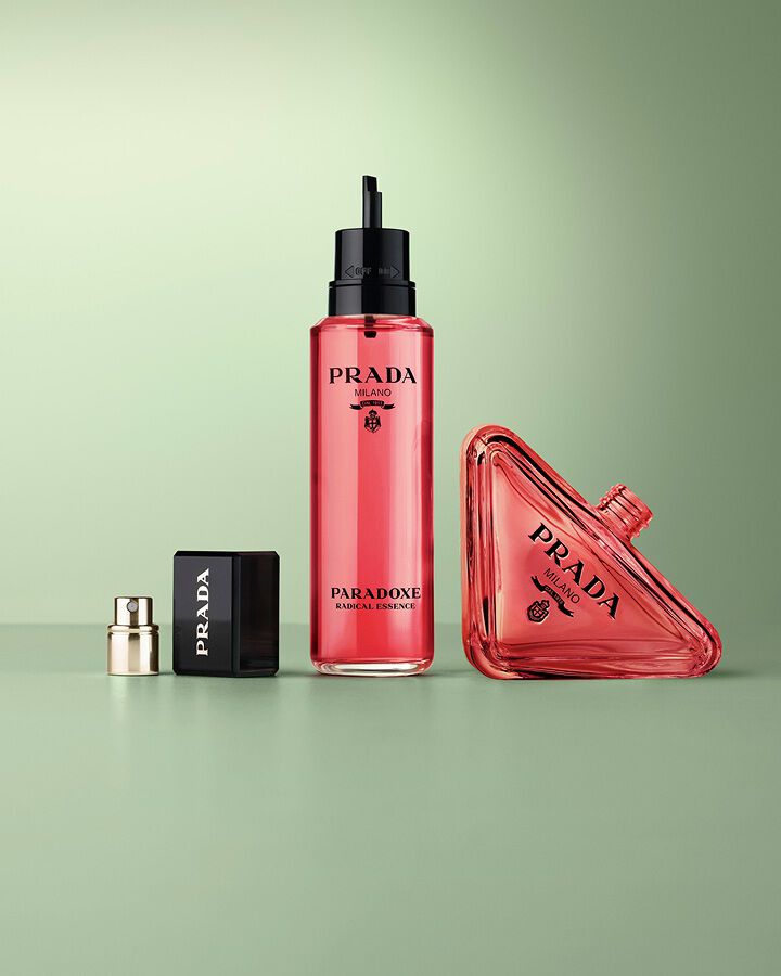 Prada Paradoxe Radical Essence - Pack with Refill on a Green Background