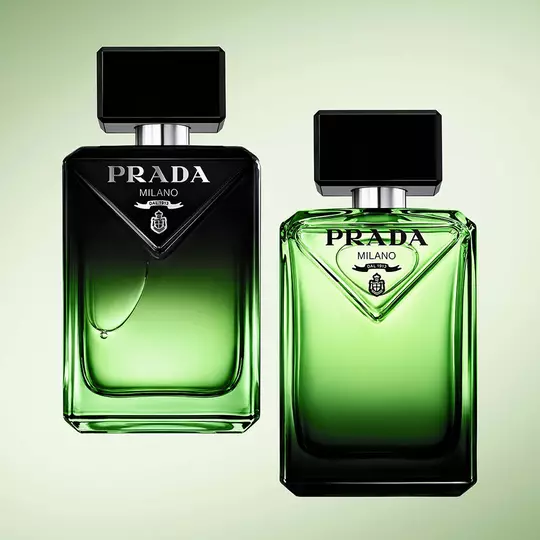 Prada Paradoxe Hand Cream and Prada Hand Cream floating on a green background