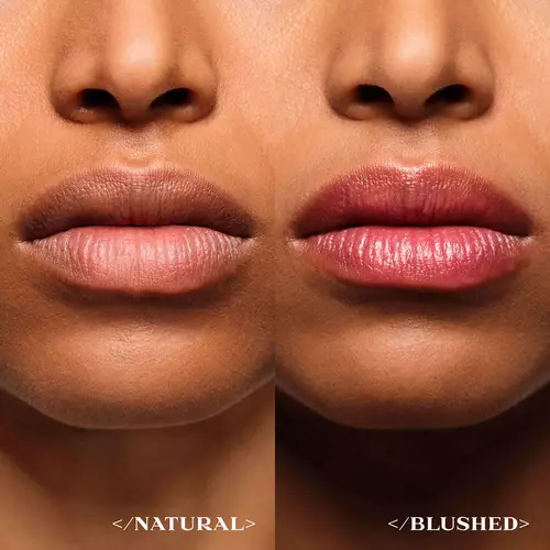 Before and after of Prada Balm U001 on medium deep skintone