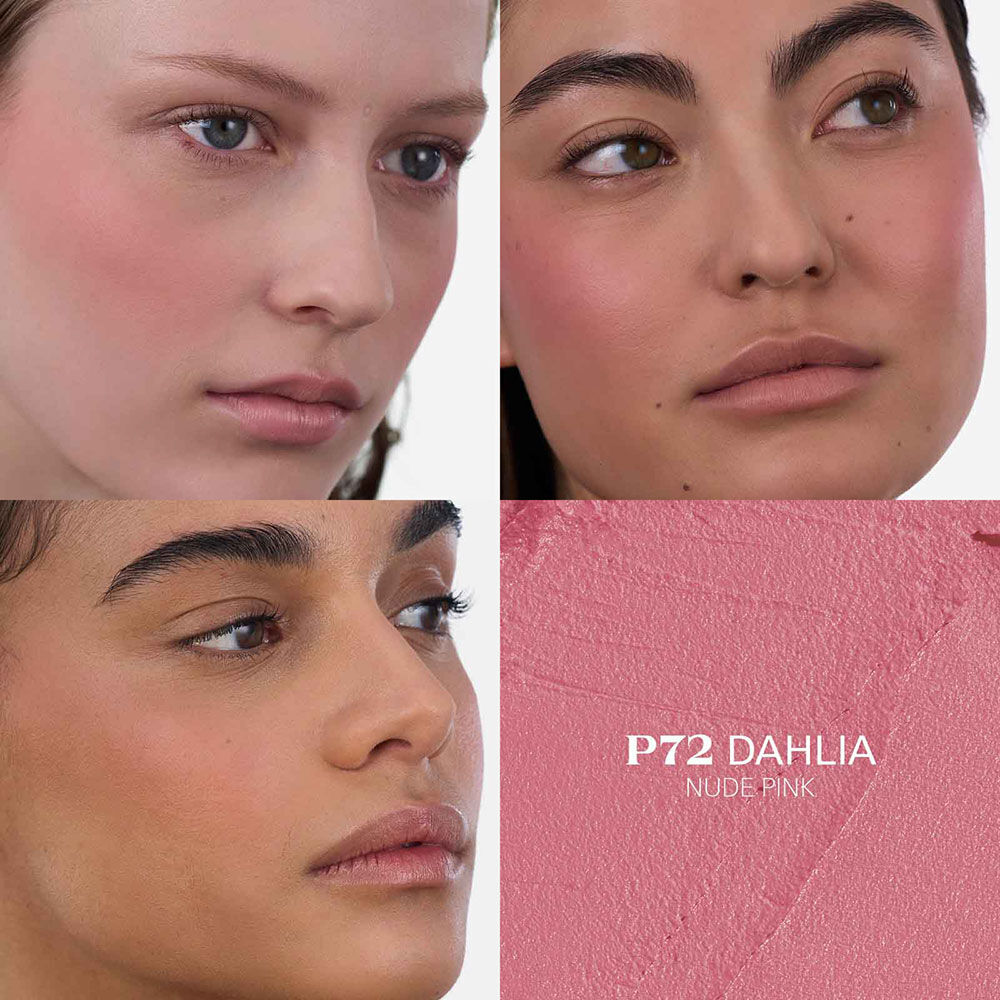 Prada Touch Blush P72 Dahlia applied on three different skin tones.