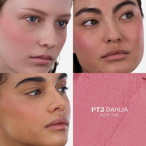Prada Touch Blush P72 Dahlia applied on three different skin tones.