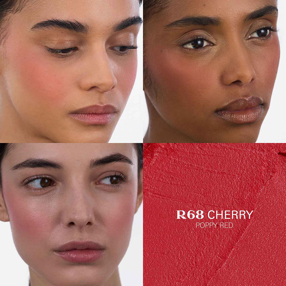 Prada Touch Blush R68 Cherry applied on three different skin tones.