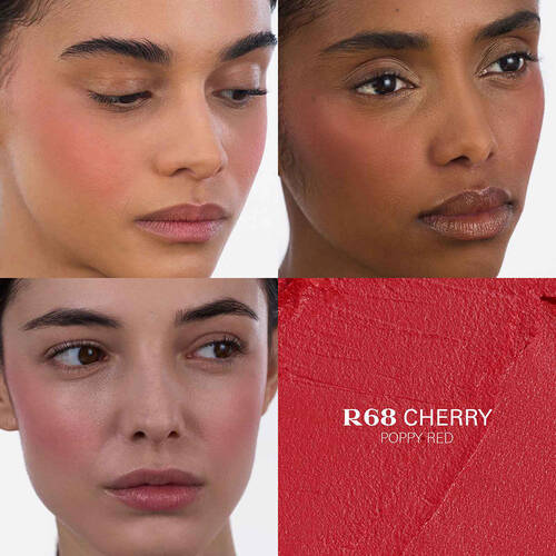 Prada Touch Blush R68 Cherry applied on three different skin tones.