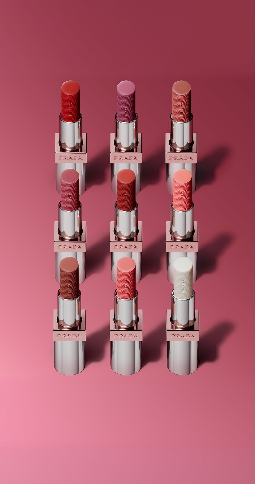 Prada Light Glowing Lipcolor on a pink background 
