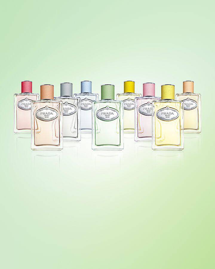 Prada Les Infusions Full Collection floating on a light green background