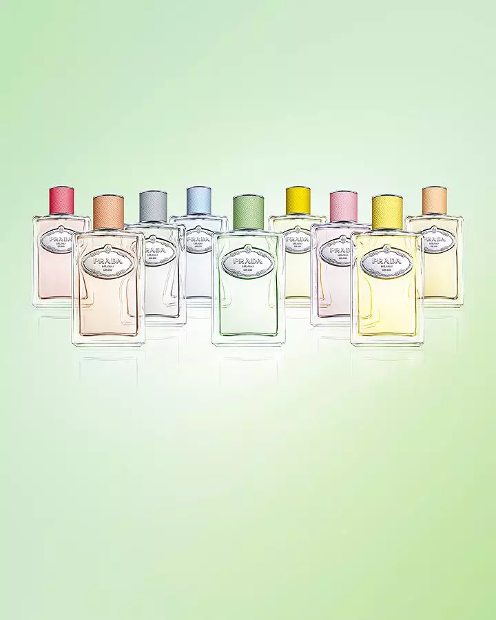 Prada Les Infusions Full Collection floating on a light green background