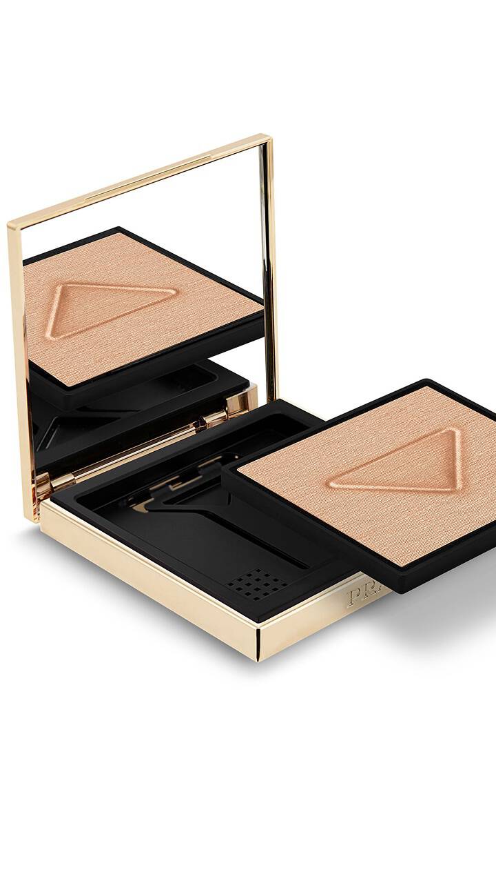 Prada Light Glowing Powder in shade 01 CHAMPAGNE Refill on a White Background
