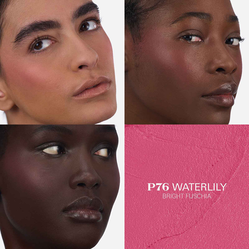 Prada Touch Blush P76 Waterlily applied on three different skin tones.