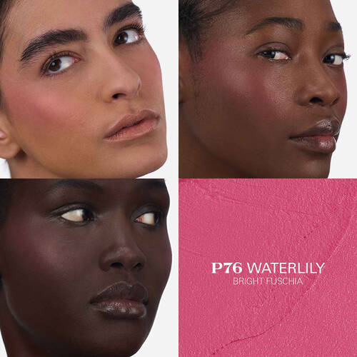 Prada Touch Blush P76 Waterlily applied on three different skin tones.