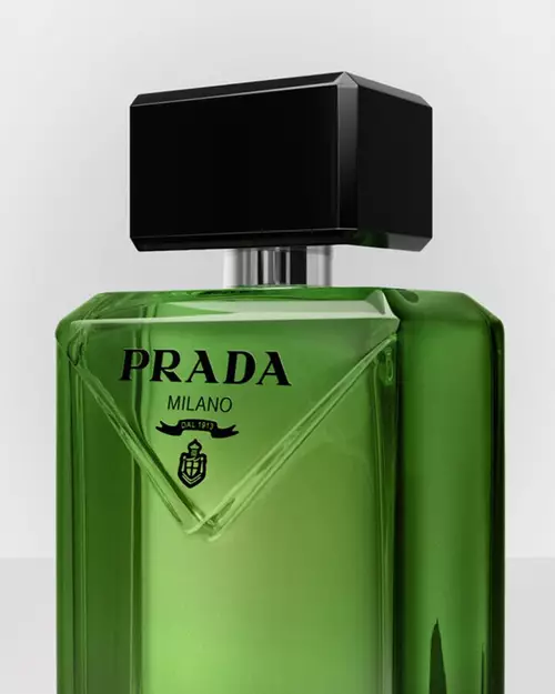 Prada Paradigme Eau de Parfum close up on a light gray background
