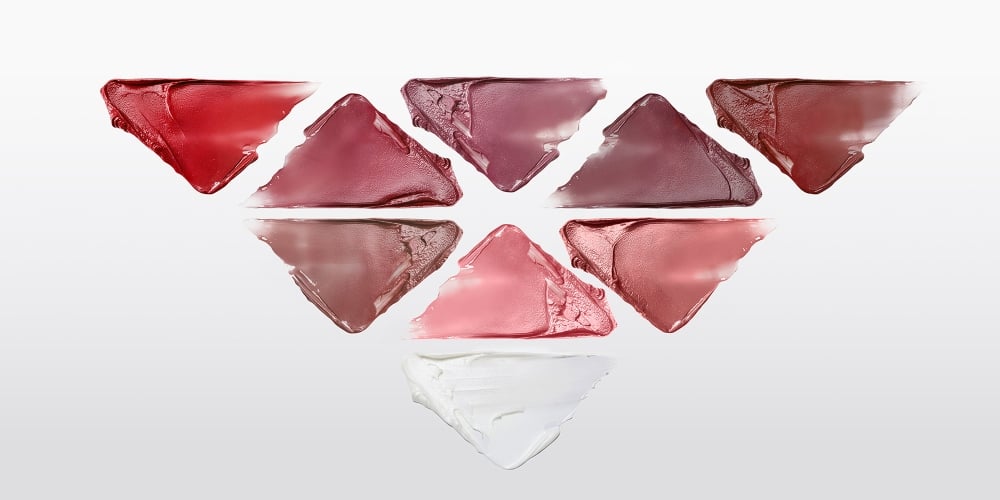 Prada Light Glowing Lipcolor Range Texture Swatches on a Neutral Background