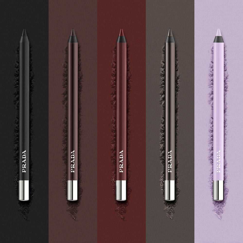 Prada Lines Durable Gliding Eye Pencil Range Five Shades products with texture background 