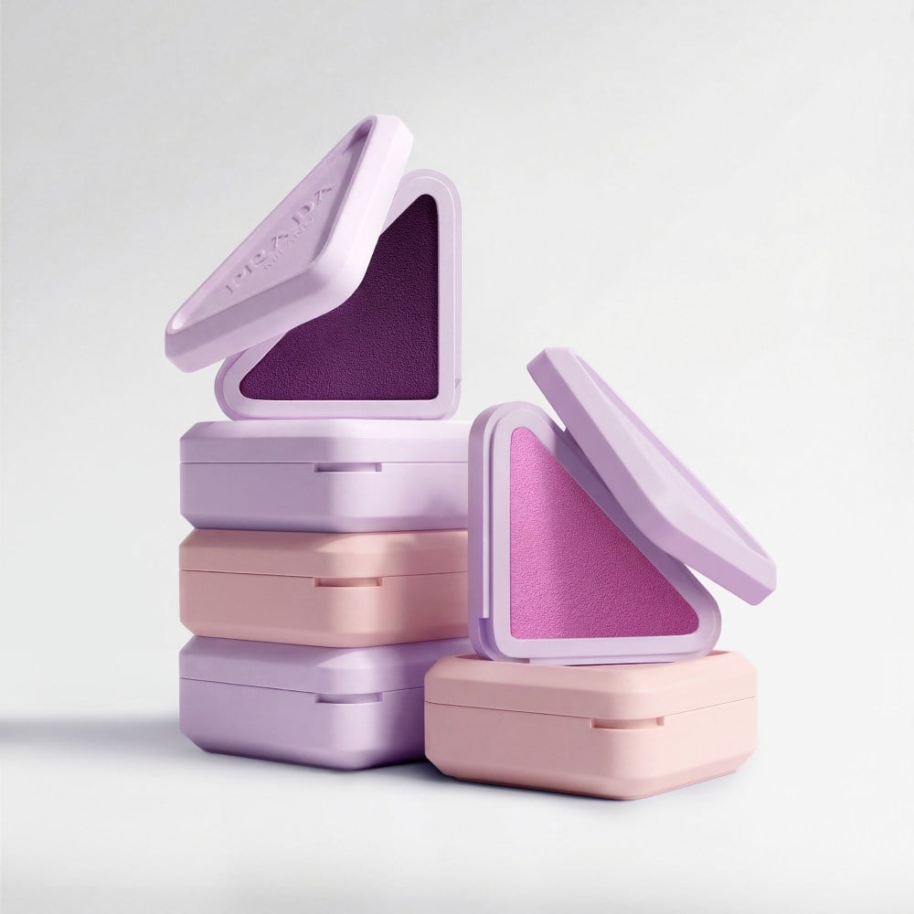 Prada Touch Cream-To-Powder Blush Wisteria Limited Edition Range Two Shades Stackable on a neutral background  